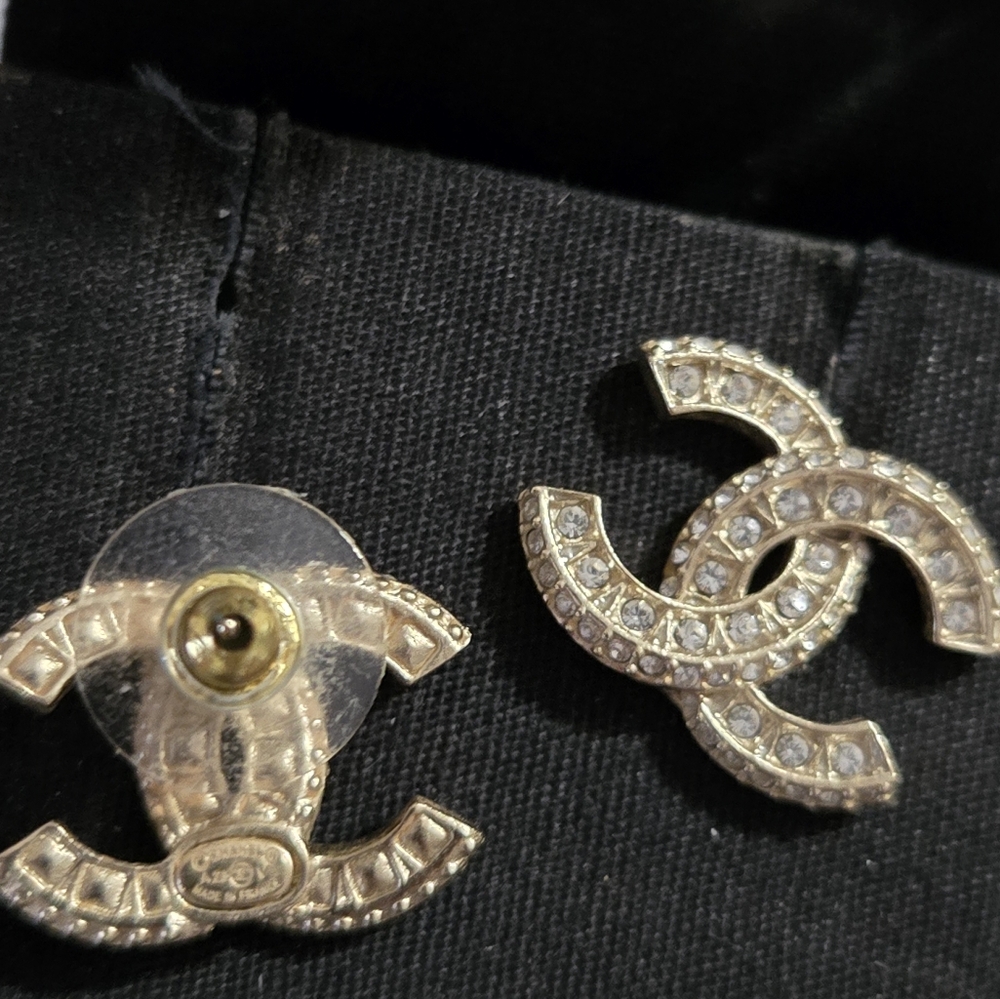 CHANEL Gold and Silver Crystal Earrings EUC *with Replacement Box*